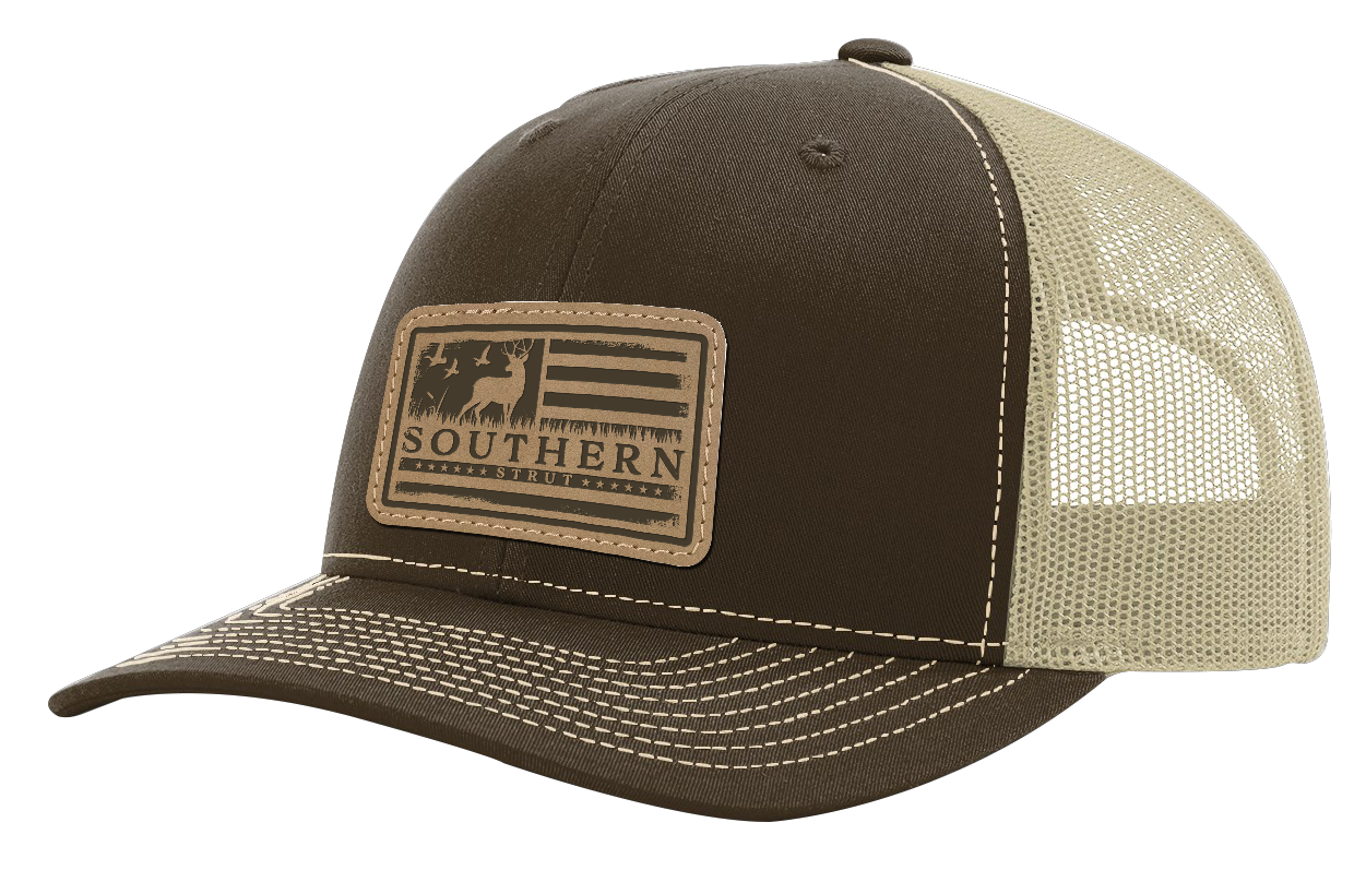 Deer American Flag Patch Trucker Hat: Bottomlands/ Loden