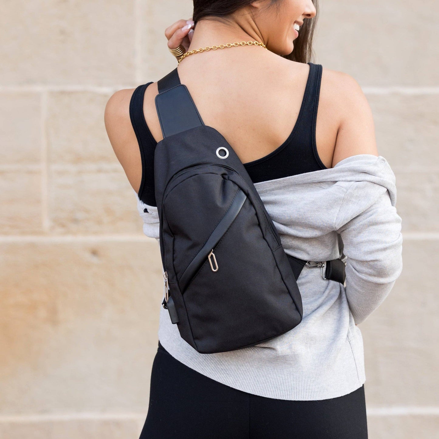 Cross Zip Sling Bag: Gray