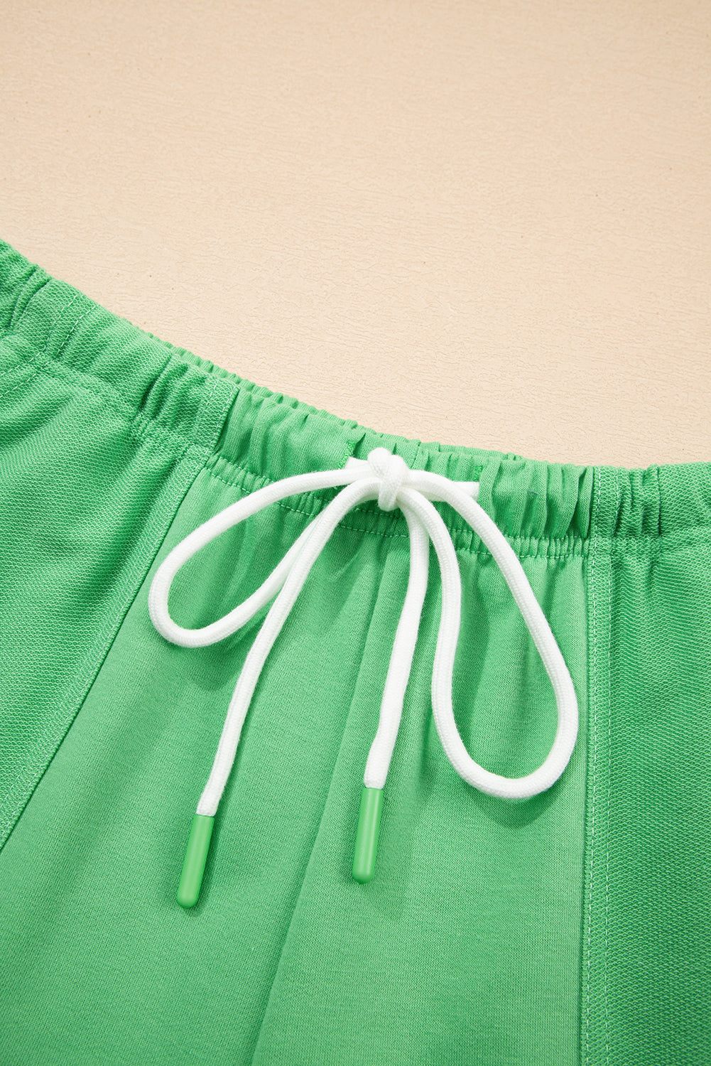 Mint Green V Neck Drop Shoulder Tee and Patchwork Shorts Set