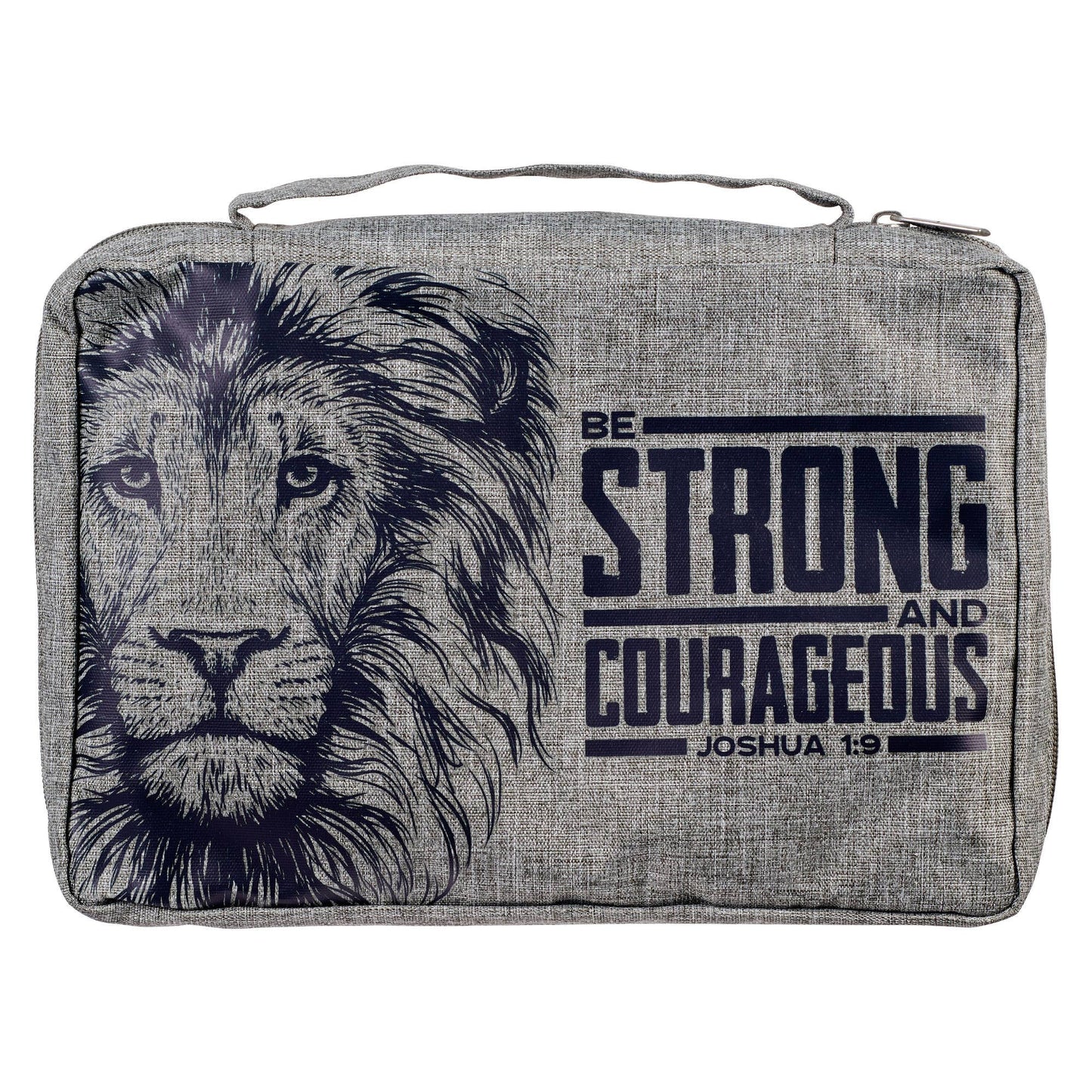 Bible Cover Value Gray Strong & Courageous Jsh. 1:9: Medium