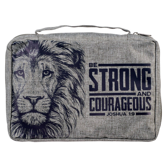 Bible Cover Value Gray Strong & Courageous Jsh. 1:9: Medium