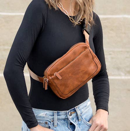Presly Vegan Leather Everywhere Sling Crossbody Belt Bum Fanny Waist Bag: Black