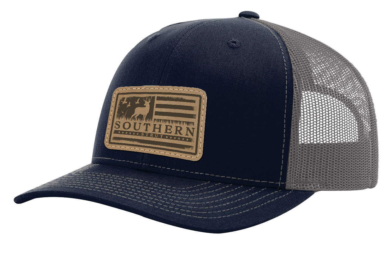 Deer American Flag Patch Trucker Hat: Bottomlands/ Loden