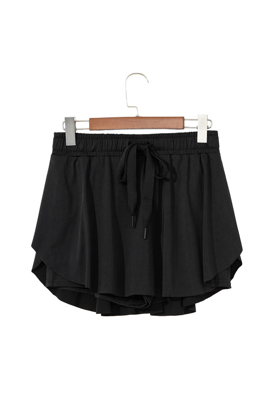 Black Drawstring High Waist Lined Tennis Skort