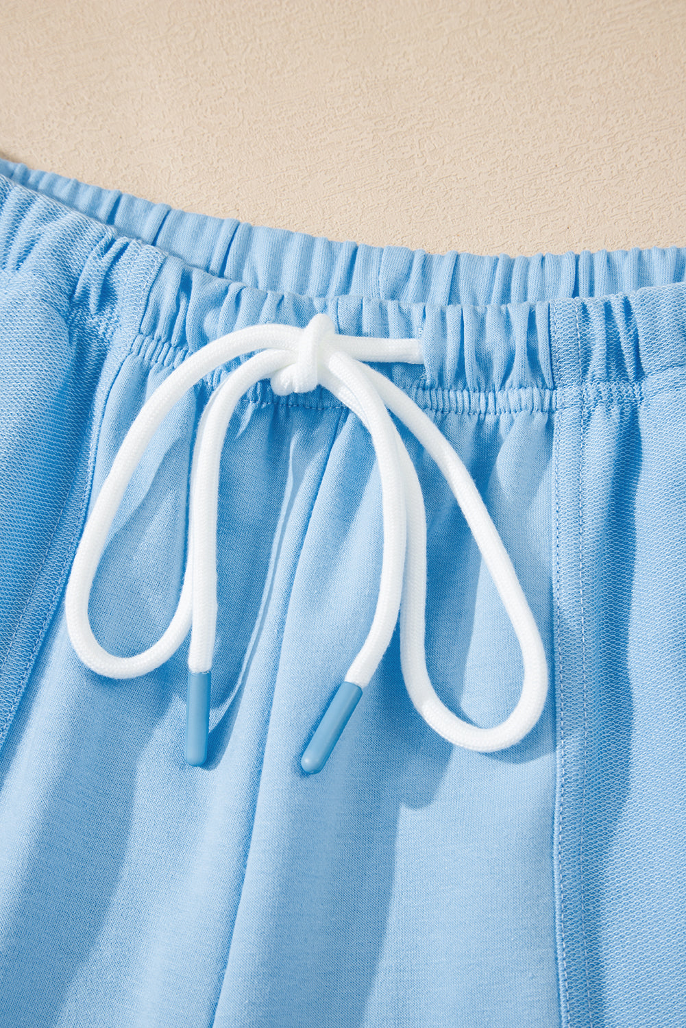 Mint Green V Neck Drop Shoulder Tee and Patchwork Shorts Set