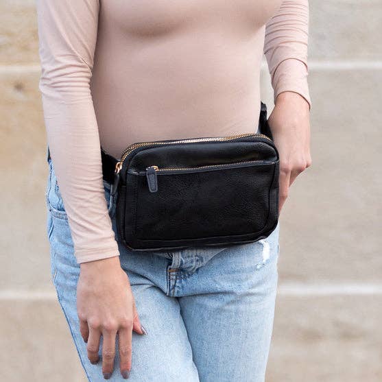 Presly Vegan Leather Everywhere Sling Crossbody Belt Bum Fanny Waist Bag: Cognac White