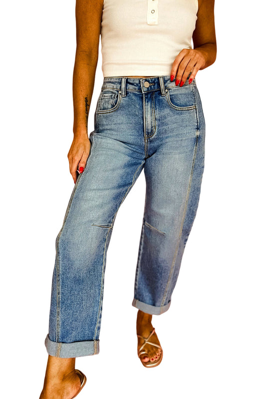 Dusk Blue Vintage Washed Seam Detail Jeans