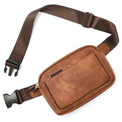 Presly Vegan Leather Everywhere Sling Crossbody Belt Bum Fanny Waist Bag: Cognac White