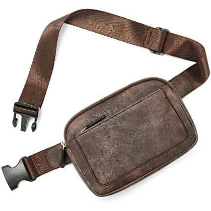 Presly Vegan Leather Everywhere Sling Crossbody Belt Bum Fanny Waist Bag: Cognac White