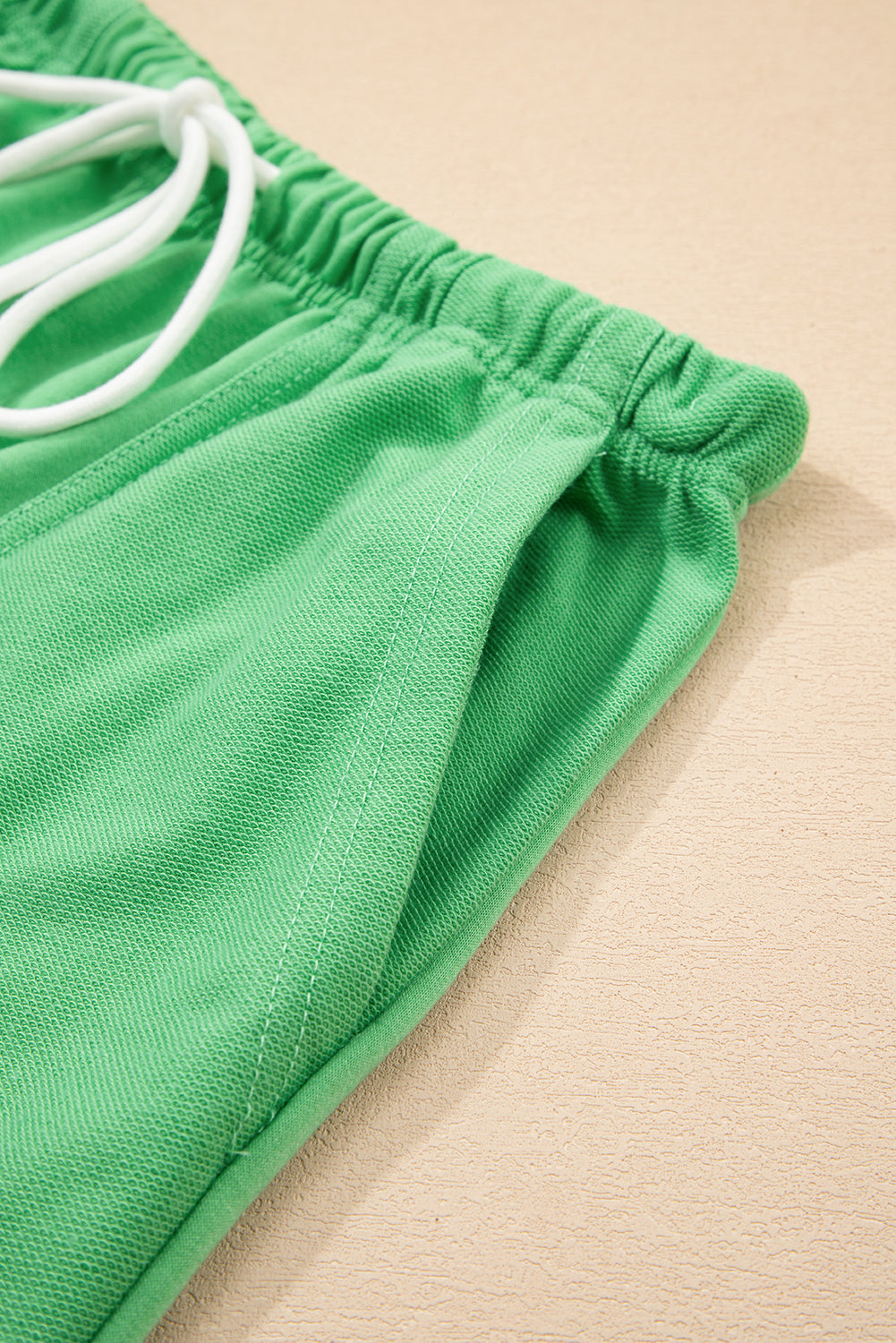 Mint Green V Neck Drop Shoulder Tee and Patchwork Shorts Set