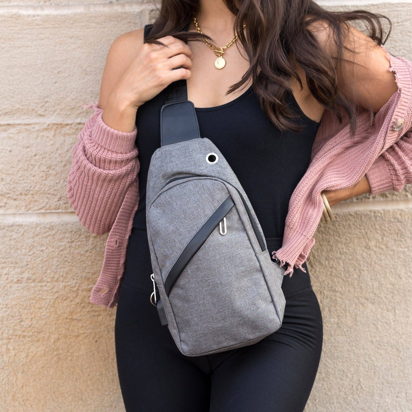 Cross Zip Sling Bag: Black