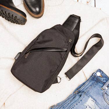 Cross Zip Sling Bag: Black