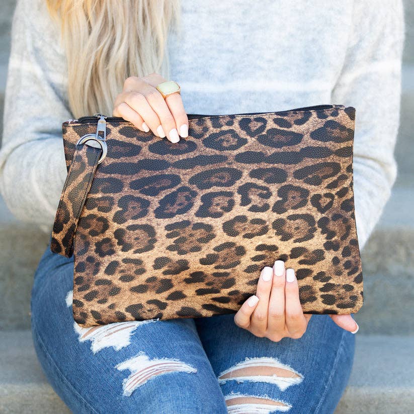 Leopard Print Oversize Clutch: Brown