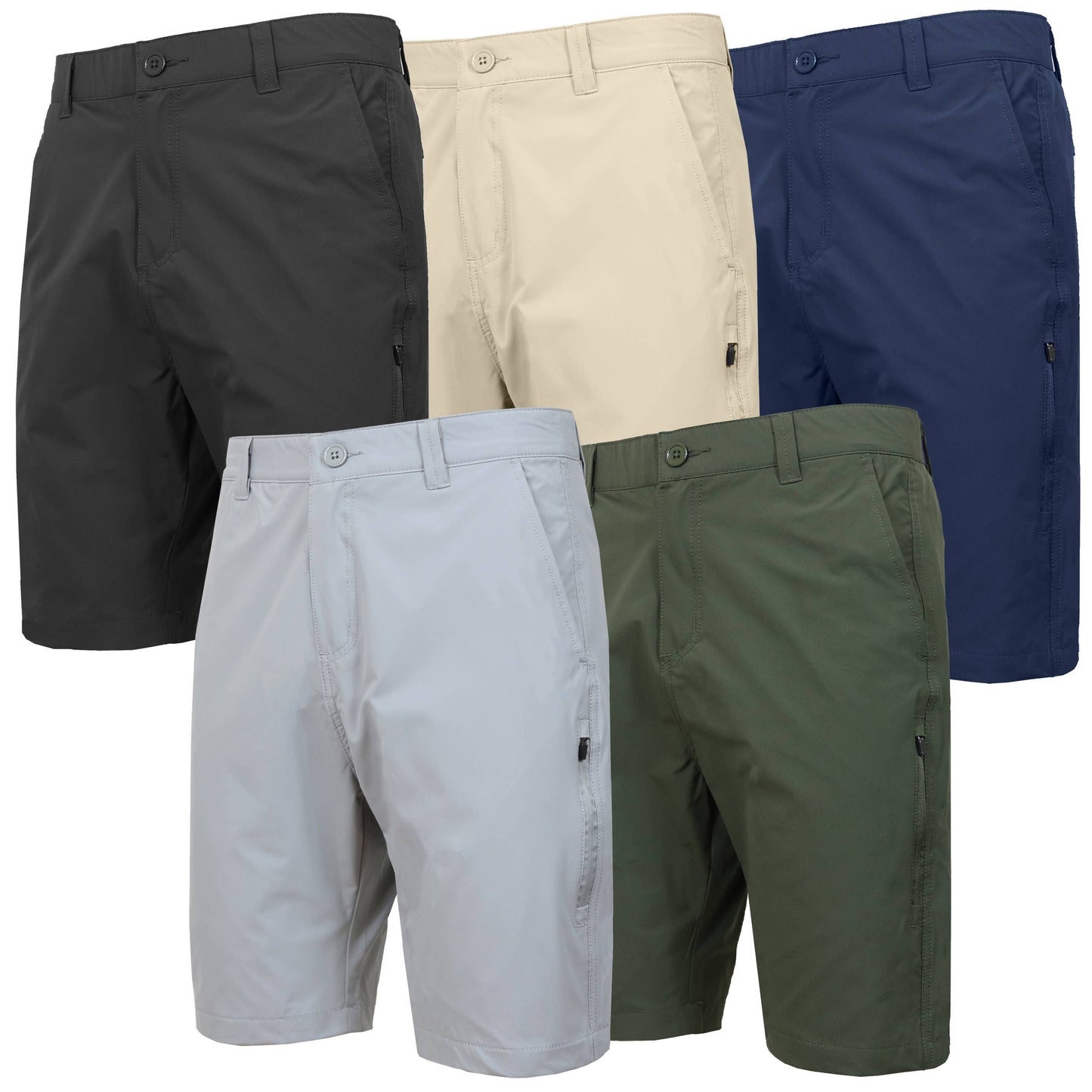 Mens 6-Pocket Quick Dry Stretch Zipper Pocket Golf Shorts: Black / 38