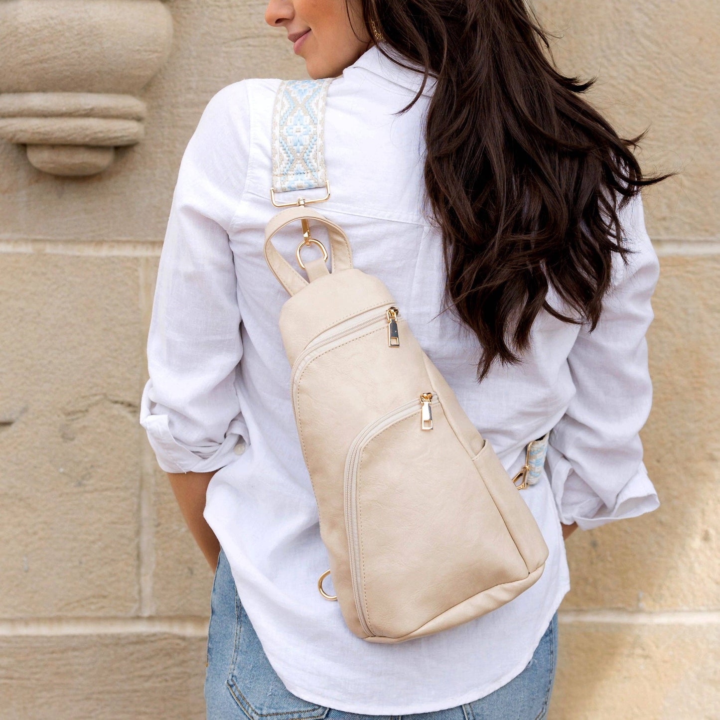 Evie Vegan Leather Crossbody Sling Bag: Bone