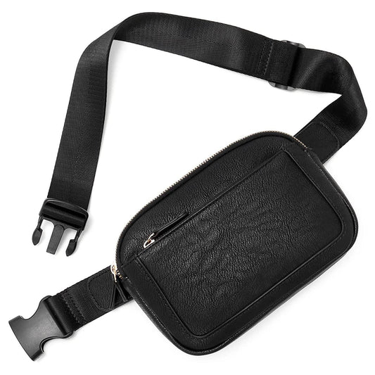 Presly Vegan Leather Everywhere Sling Crossbody Belt Bum Fanny Waist Bag: Black
