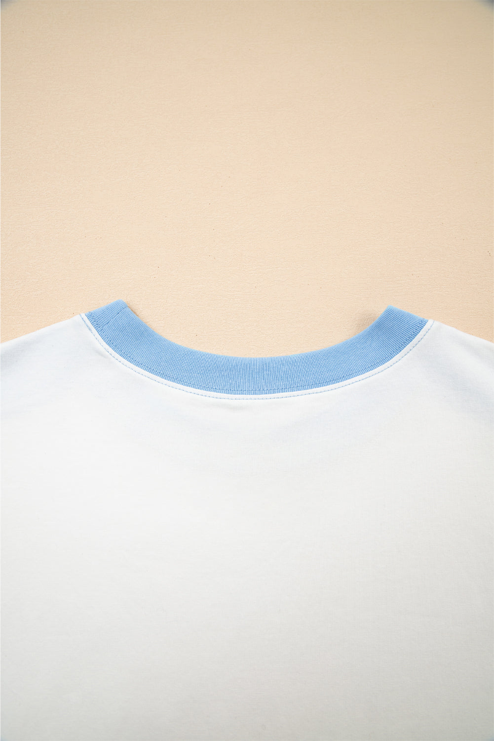 Light Green Colorblock Exposed Seam Patchwork Crew Neck T Shirt