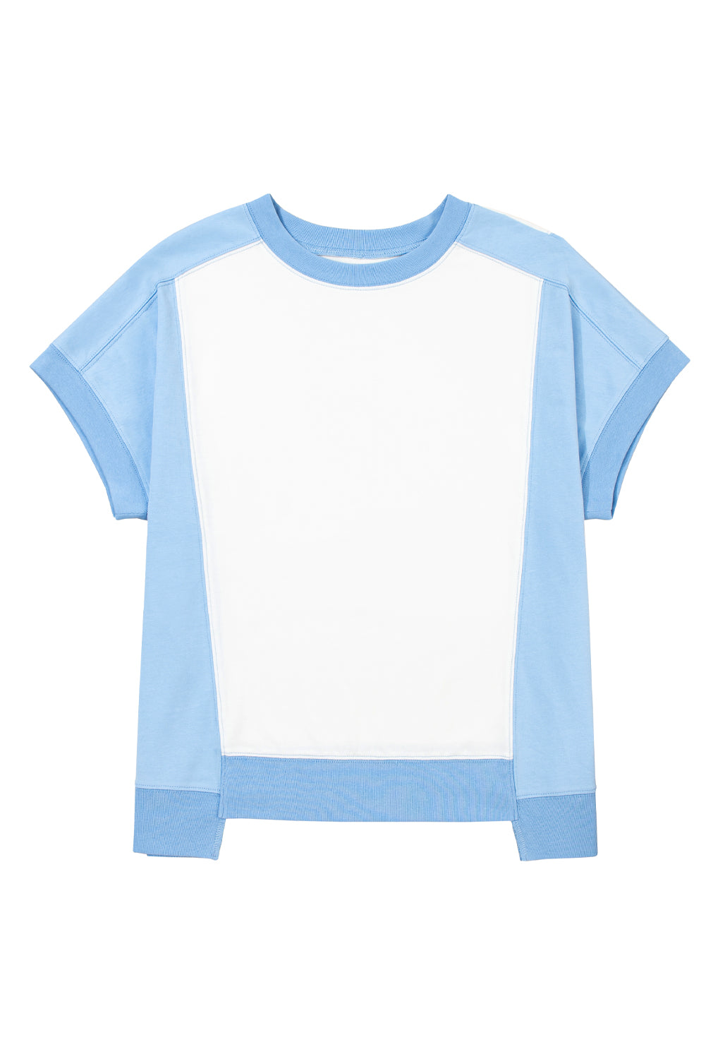 Light Green Colorblock Exposed Seam Patchwork Crew Neck T Shirt