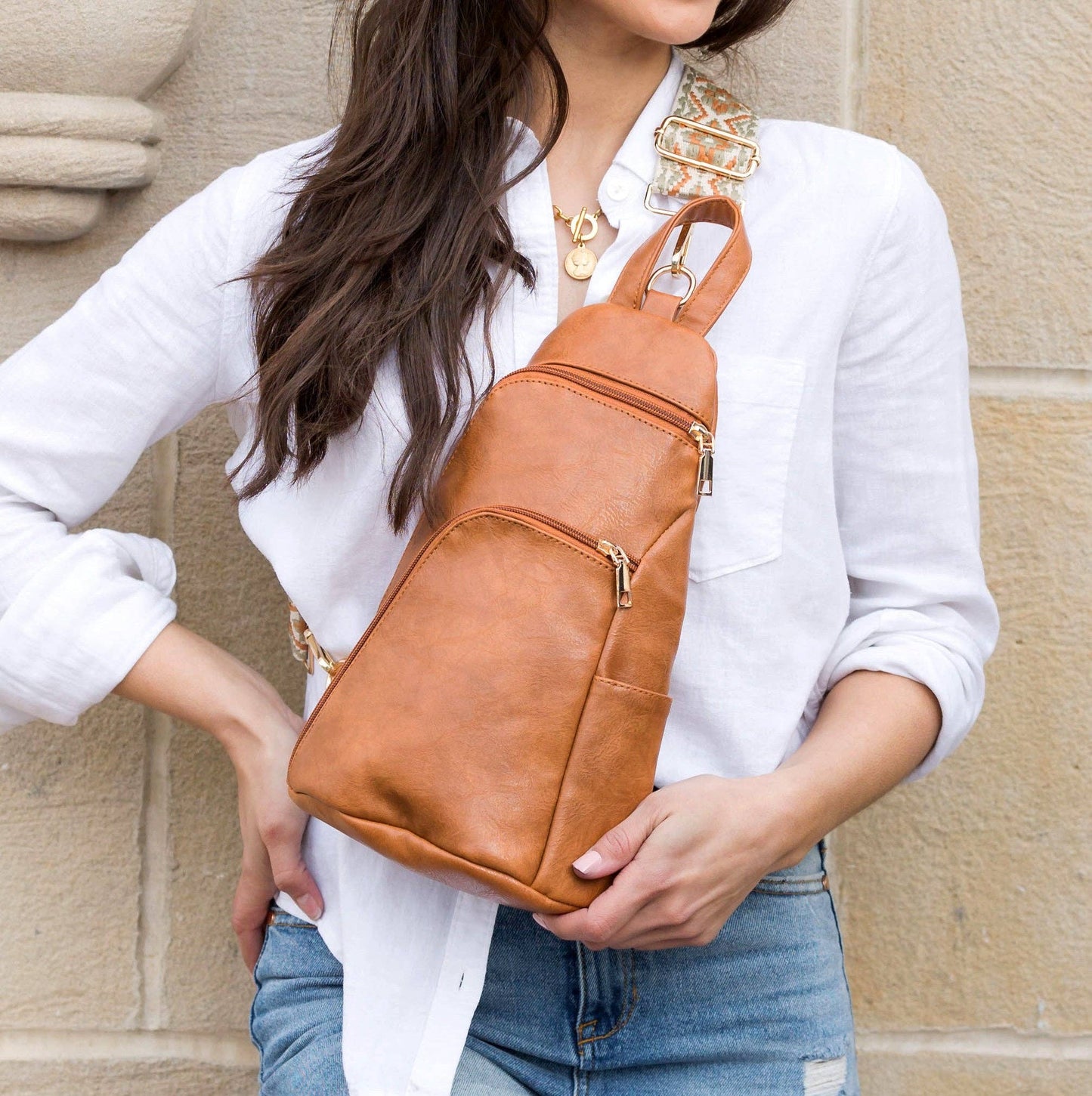 Evie Vegan Leather Crossbody Sling Bag: Bone