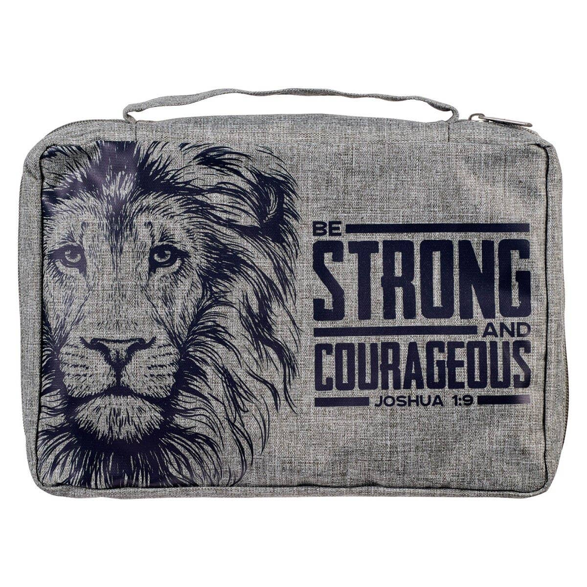 Bible Cover Value Gray Strong & Courageous Jsh. 1:9: Medium