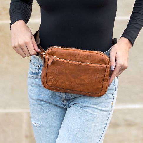 Presly Vegan Leather Everywhere Sling Crossbody Belt Bum Fanny Waist Bag: Black