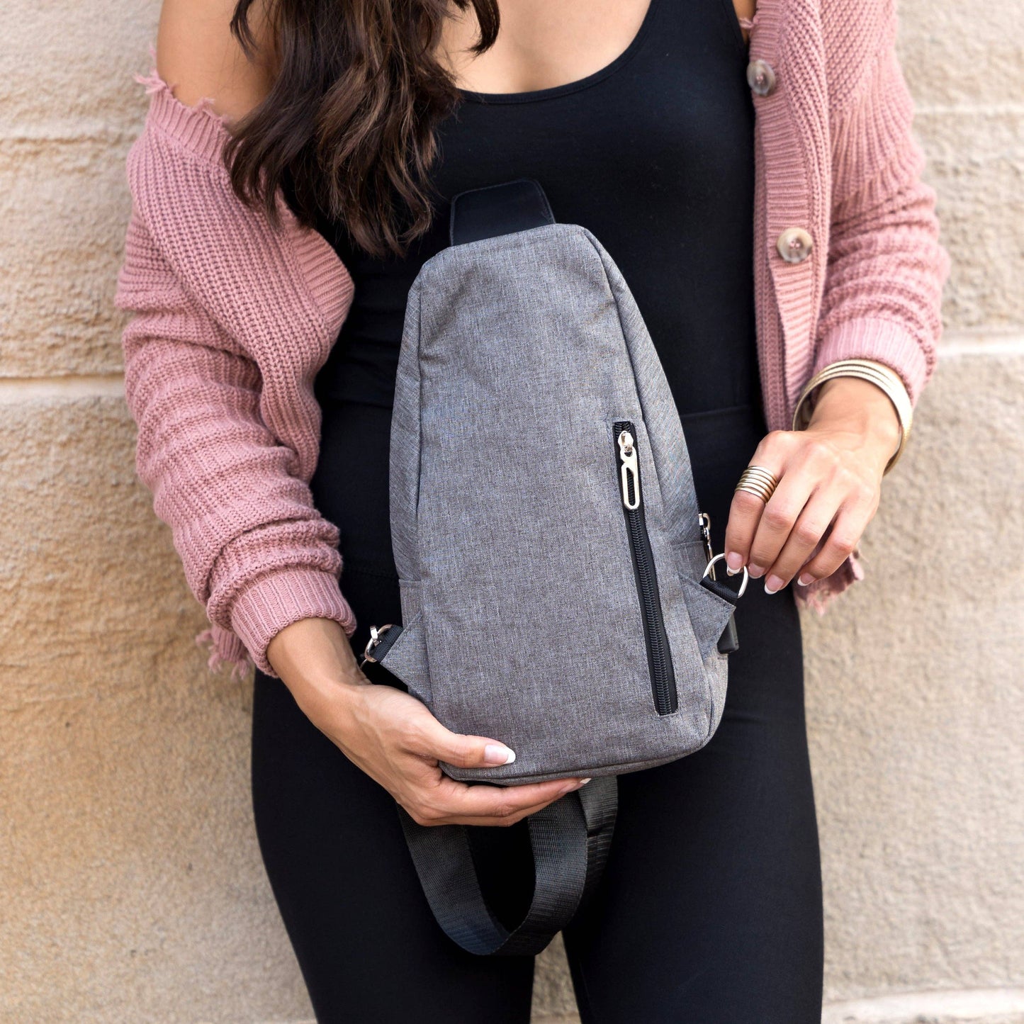 Cross Zip Sling Bag: Gray