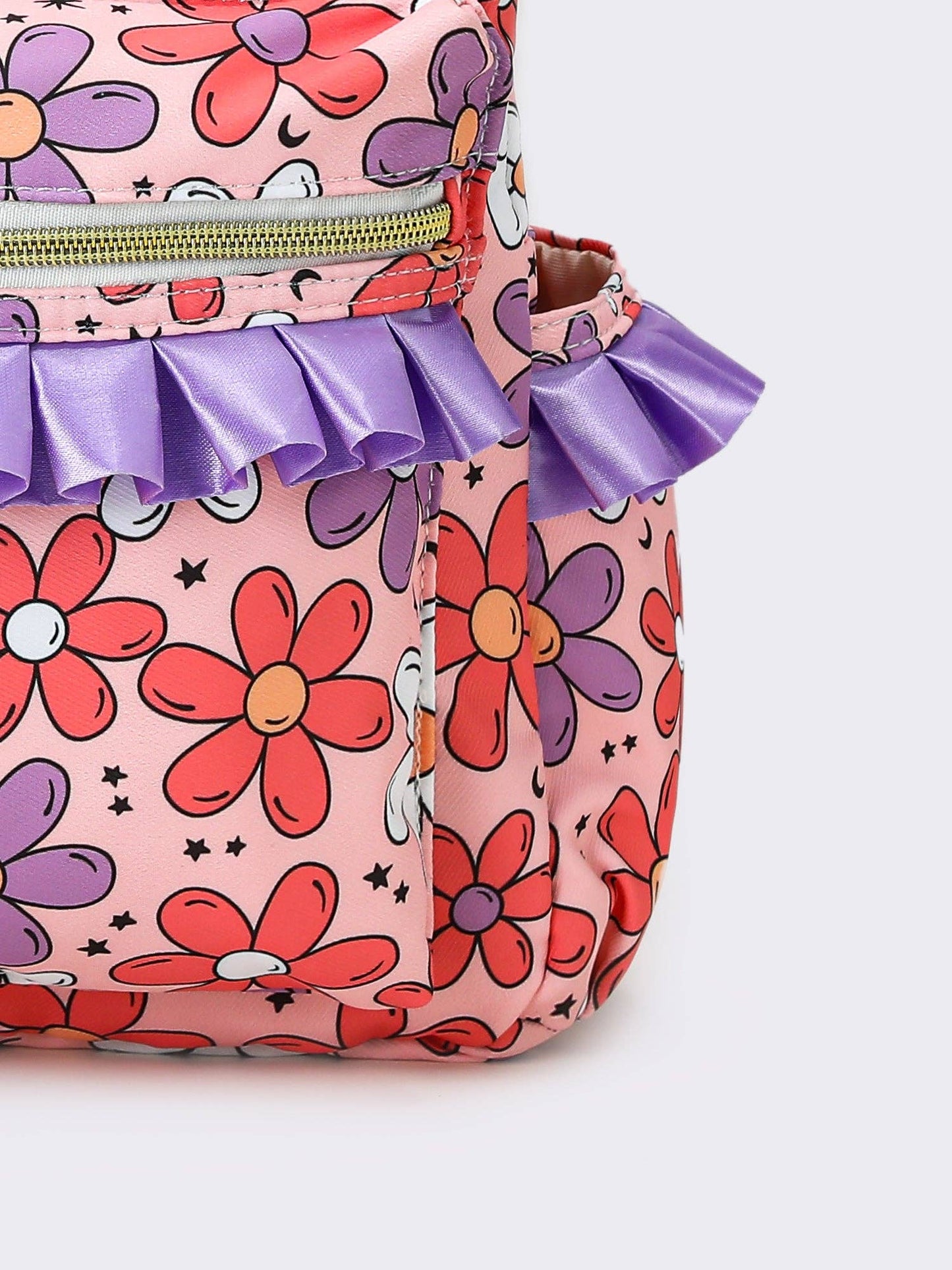 Flower Printed Girls Ruffle Backpack