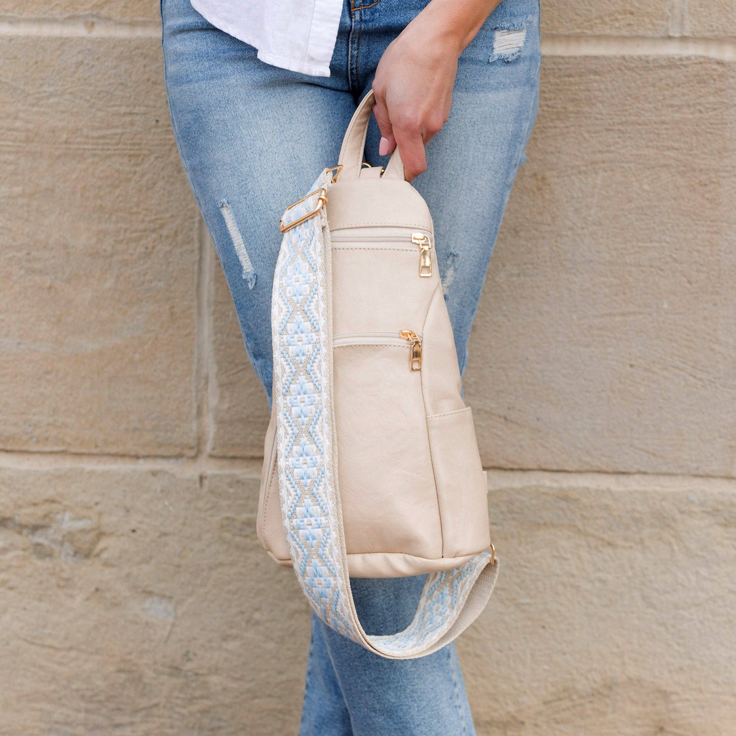 Evie Vegan Leather Crossbody Sling Bag: Bone