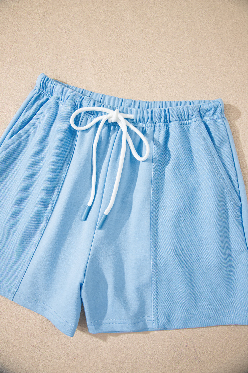 Mint Green V Neck Drop Shoulder Tee and Patchwork Shorts Set