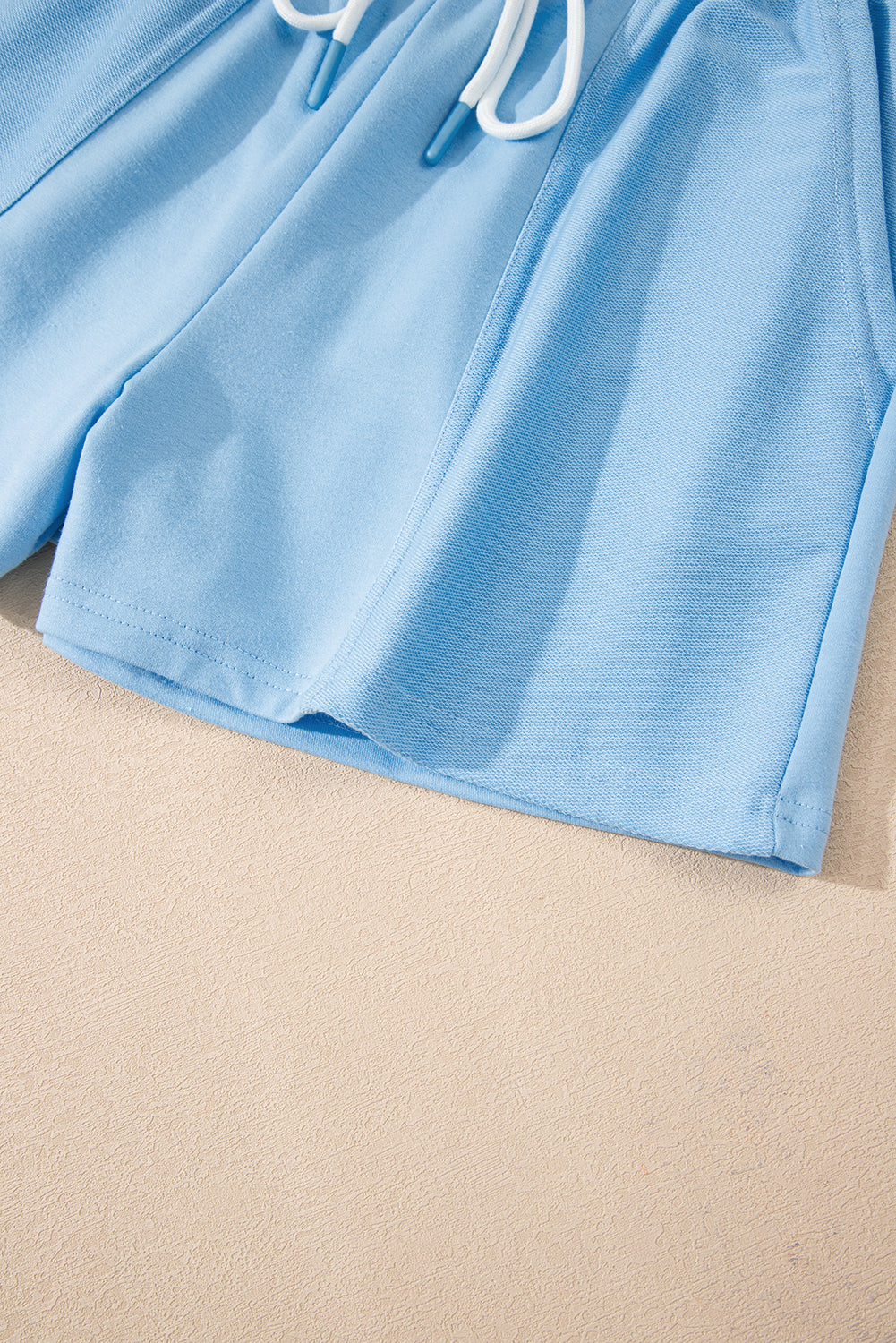 Mint Green V Neck Drop Shoulder Tee and Patchwork Shorts Set