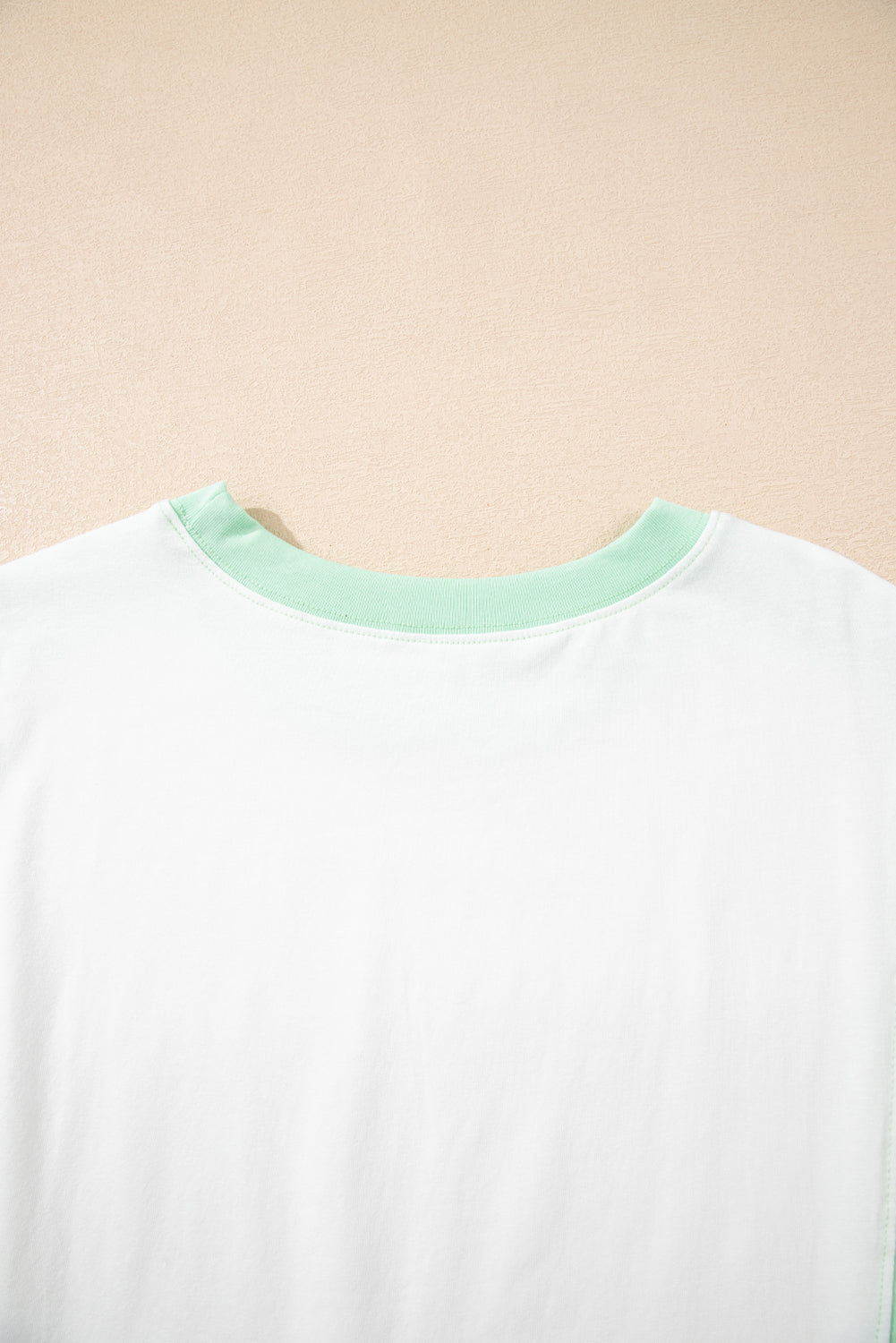 Light Green Colorblock Exposed Seam Patchwork Crew Neck T Shirt