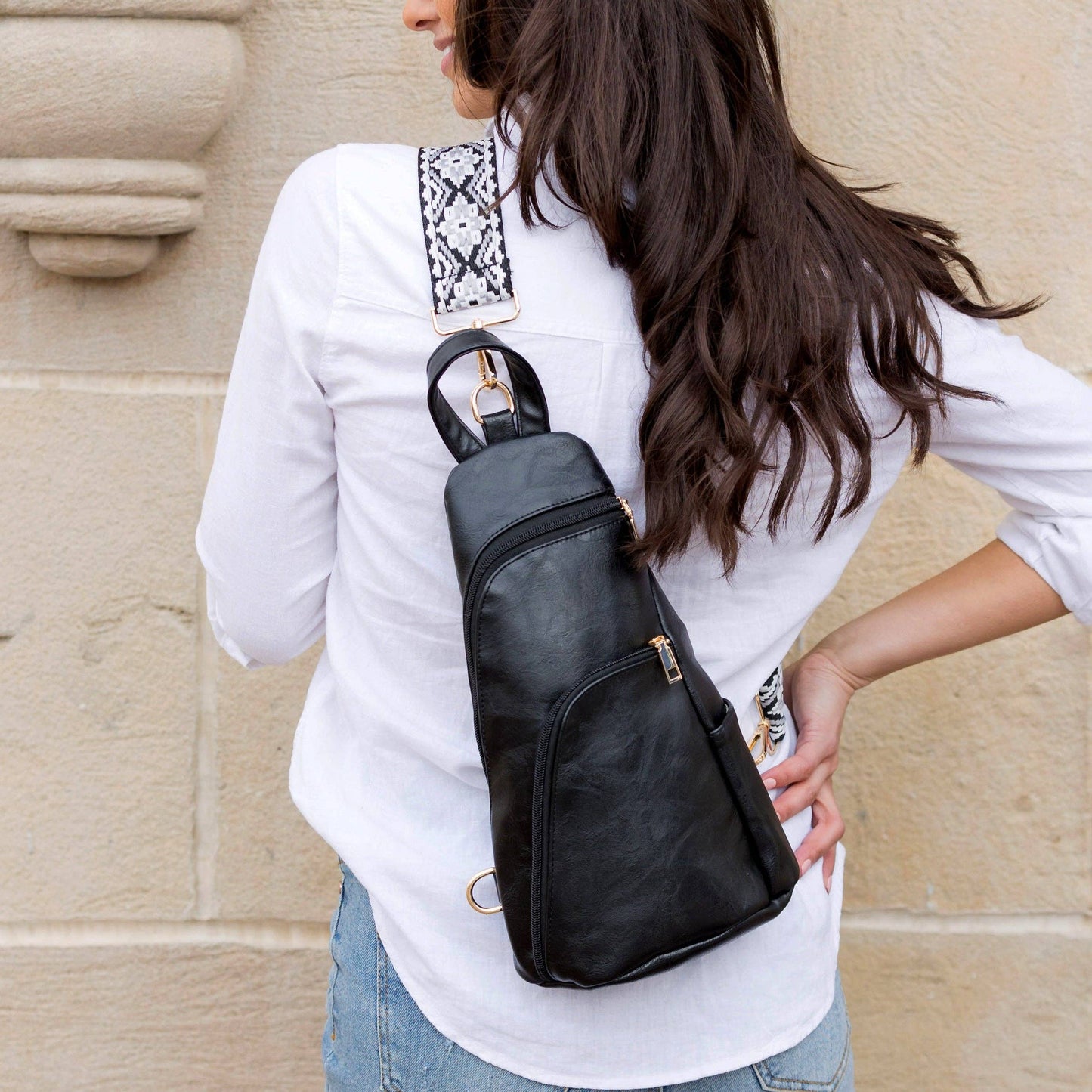Evie Vegan Leather Crossbody Sling Bag: Bone